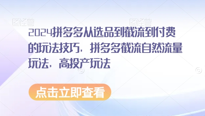 2024拼多多从选品到截流到付费的玩法技巧，拼多多截流自然流量玩法，高投产玩法创学金矿——2025年领先的创业与教育知识付费平台创学金矿· 知识付费平台