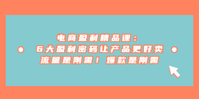 电商 盈利精品课：6大盈利 密码让产品更好卖，流量是刚需！爆款是刚需创学金矿——2025年领先的创业与教育知识付费平台创学金矿· 知识付费平台