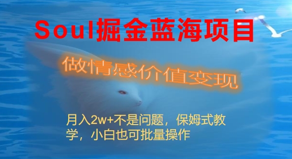 Soul掘金蓝海项目细分赛道，做情感价值变现，月入2w+不是问题创学金矿——2025年领先的创业与教育知识付费平台创学金矿· 知识付费平台