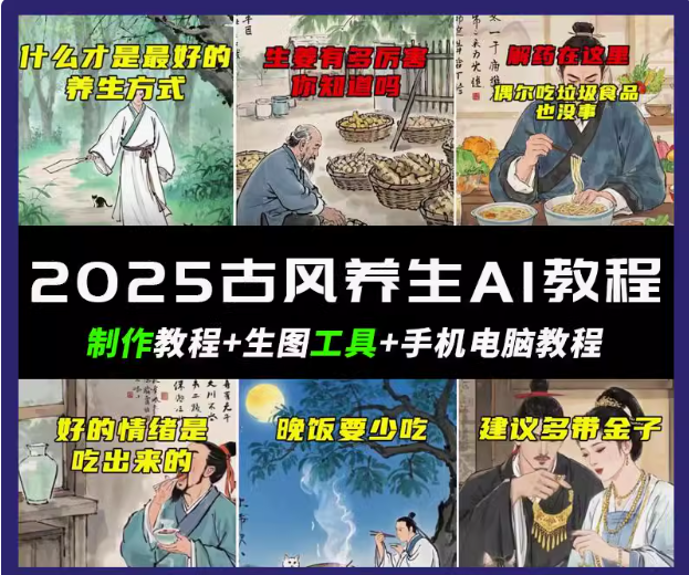 抖音AI古风养生视频教程日入五张 轻松涨粉 10W+创学金矿——2025年领先的创业与教育知识付费平台创学金矿· 知识付费平台