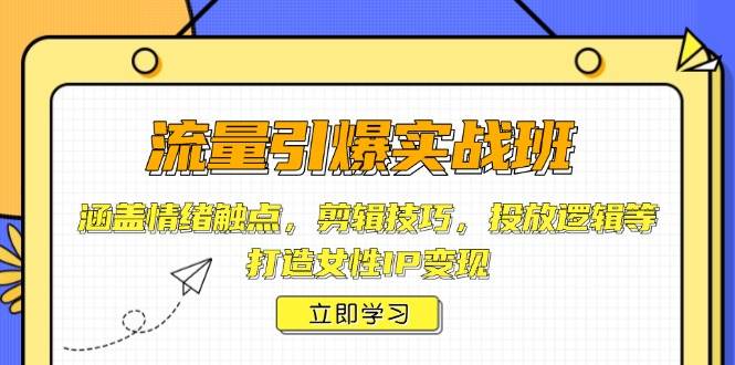 流量引爆实战班，涵盖情绪触点，剪辑技巧，投放逻辑等，打造女性IP变现创学金矿——2025年领先的创业与教育知识付费平台创学金矿· 知识付费平台