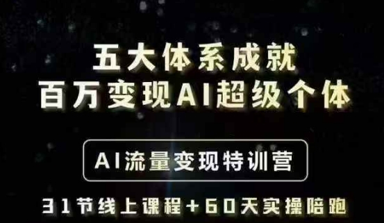 五大体系成就百万变现AI超级个体- AI流量变现特训营，一步一步教你一个人怎么年入百W创学金矿——2025年领先的创业与教育知识付费平台创学金矿· 知识付费平台