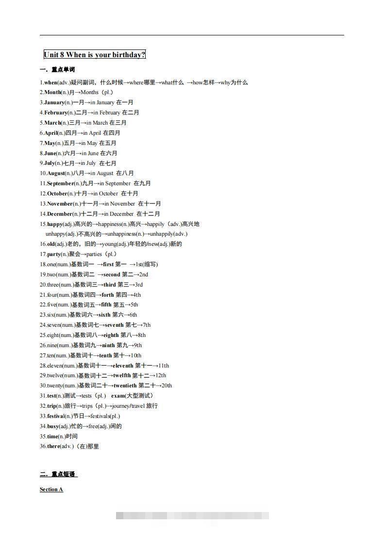 8.人教版七年级上英语Unit8复习提纲创学金矿——2025年领先的创业与教育知识付费平台创学金矿· 知识付费平台