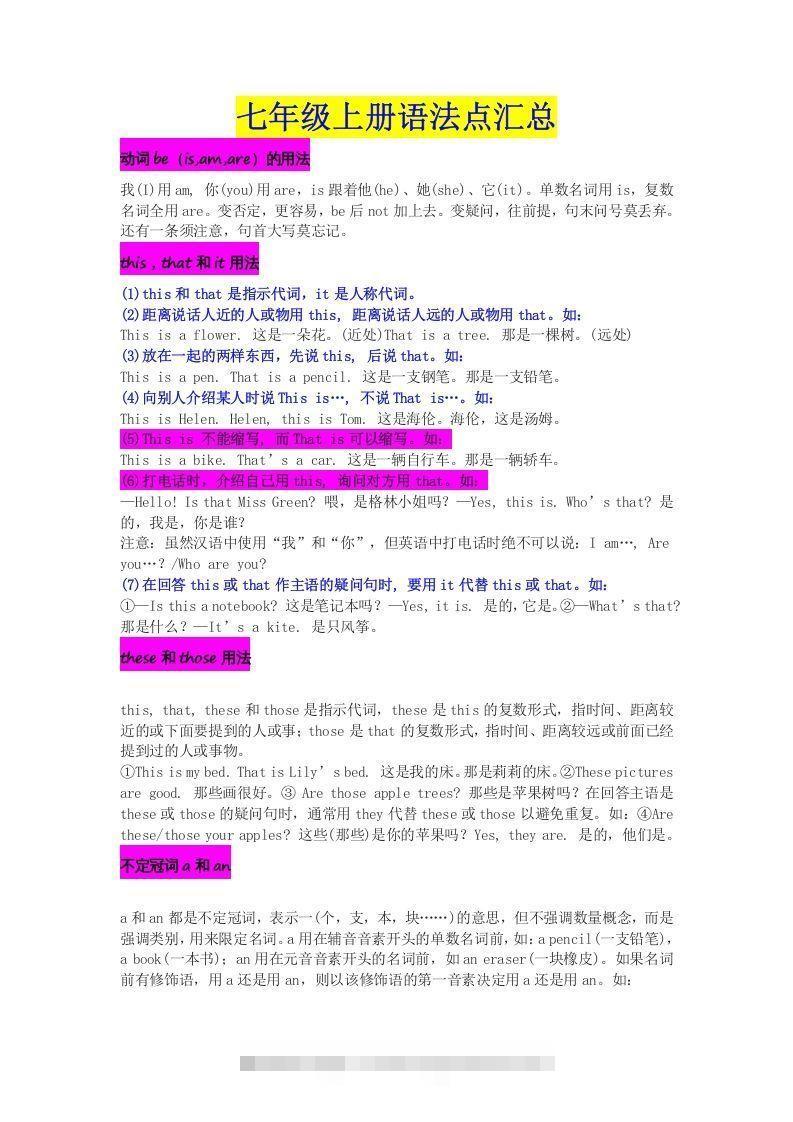 七年级上册必考语法点汇总创学金矿——2025年领先的创业与教育知识付费平台创学金矿· 知识付费平台
